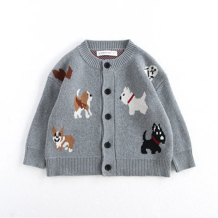 MiniAinis Knitted Cute Dog Pattern Cardigen Grey 2T - VONVEX