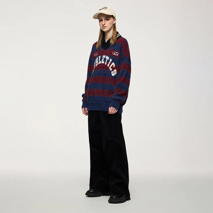 Wide Striped Jacquard Fit Sweater - VONVEX