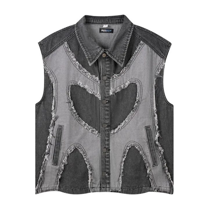 High Street Washed Raw Edge Denim Vest  M Black  - VONVEX