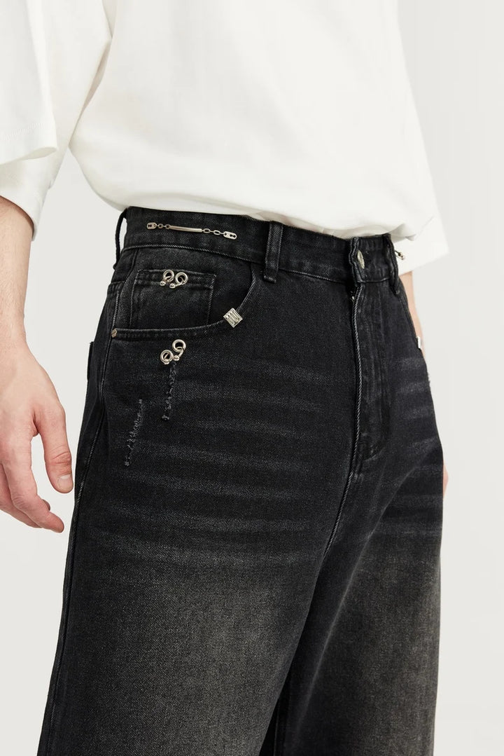 Casual Patched Wide-leg Jeans     - VONVEX