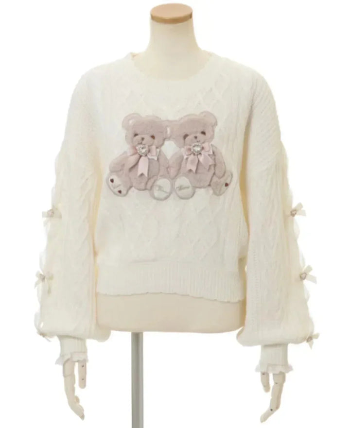 Teddy Friends Laced Sweater Beige One Size - VONVEX