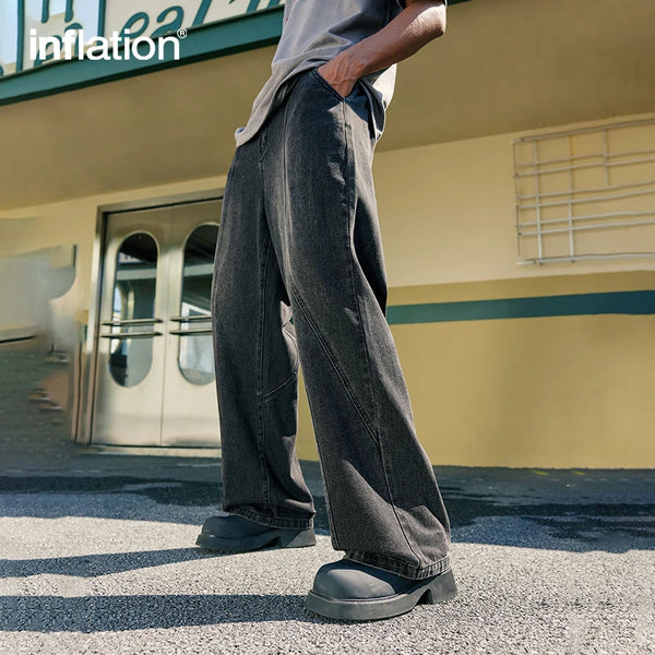 INFLATION Streetwear Retro Wide Leg Jeans Men Loose Fit Denim Pants Male Slacks - VONVEX