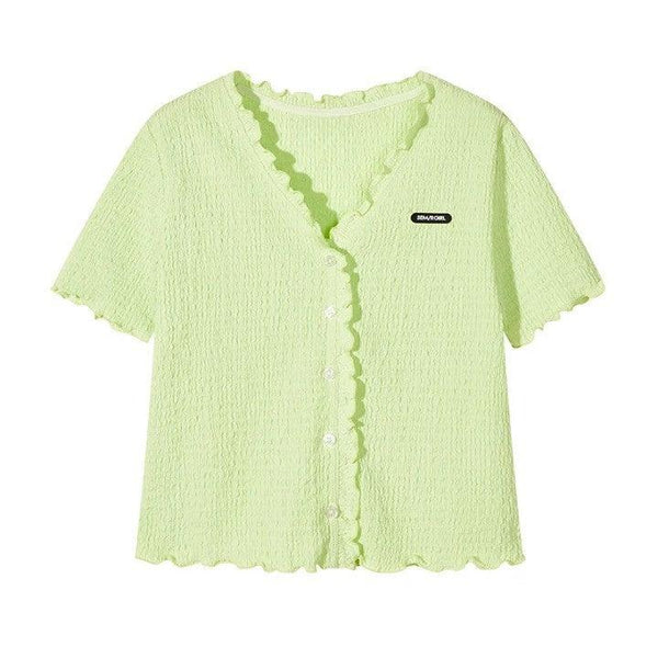 Short-Sleeved Knitted Cardigan  green XS  - VONVEX