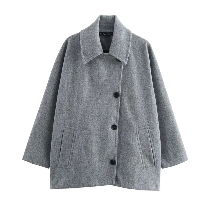 Long Blended Polo Coat Gray XS - VONVEX