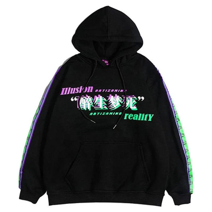 Glitch Font Printed Hoodie     - VONVEX