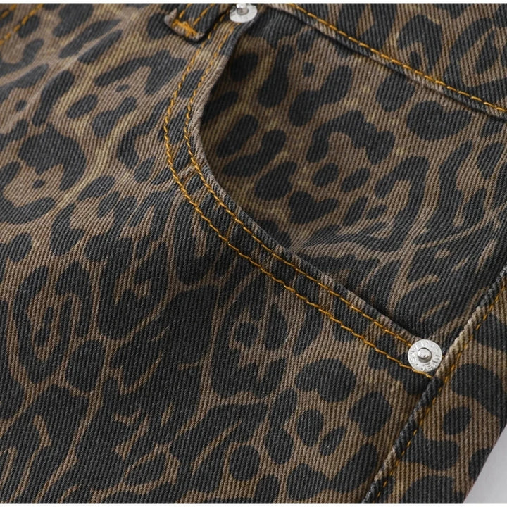 Y2K Leopard Flair High-Waisted Pants     - VONVEX