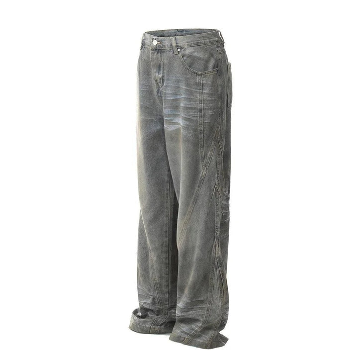 Dirty Washed Blue Denim Jeans     - VONVEX