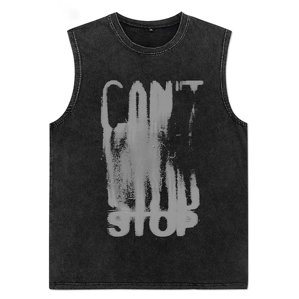 Art Letter Washed Distressed Vest  Black S  - VONVEX