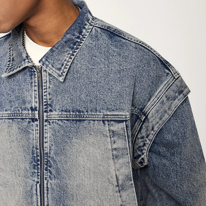 Vintage Denim Washed Oversized Jacket - VONVEX