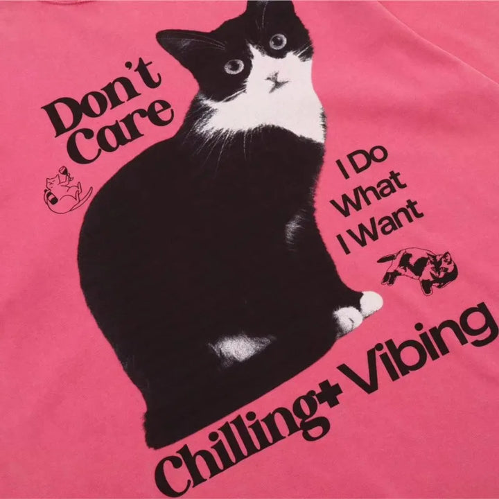 Chilling Cat Graphic T-shirt     - VONVEX