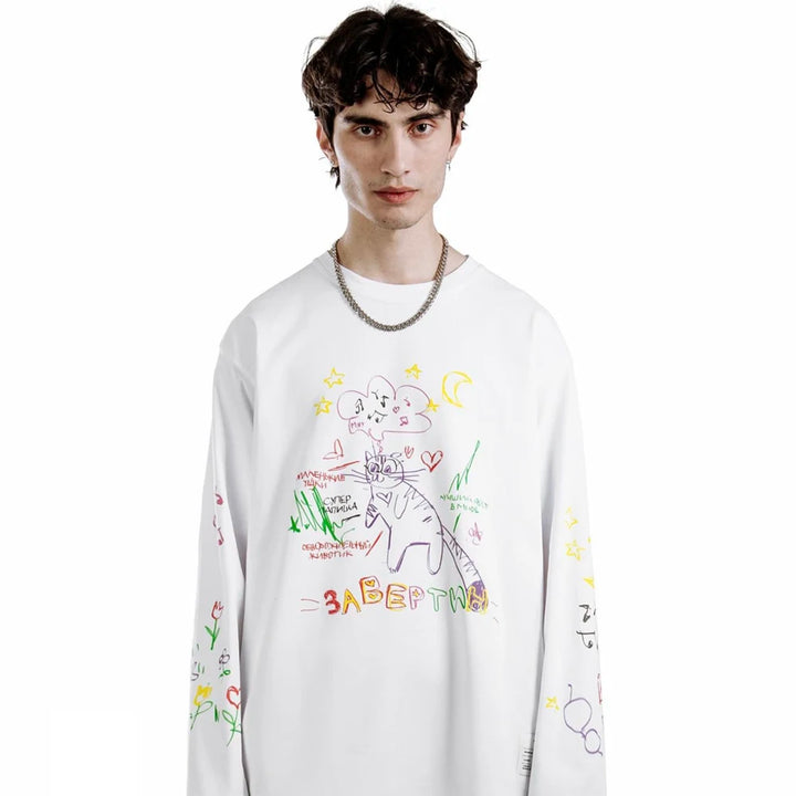 Scratch Cartoon Vibe Oversized Sweater     - VONVEX