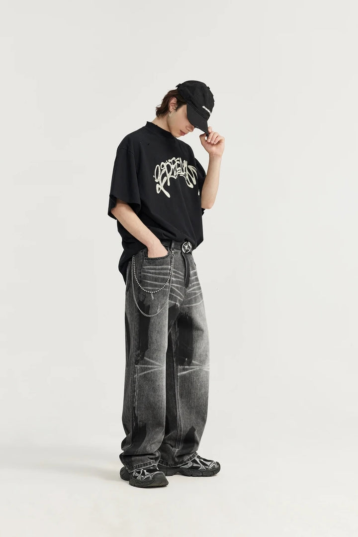 Trendy Washed Black Denim Jeans     - VONVEX