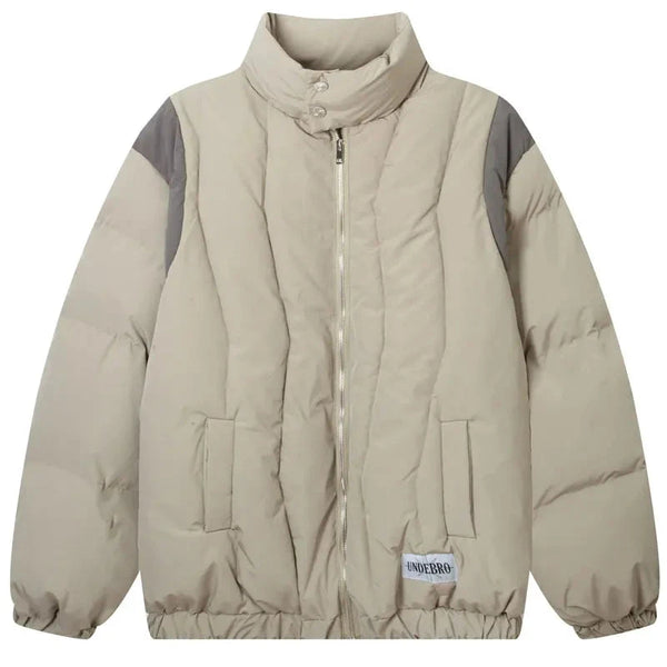 Y2k Padded Heavy Solid Winter Jacket Khaki M - VONVEX