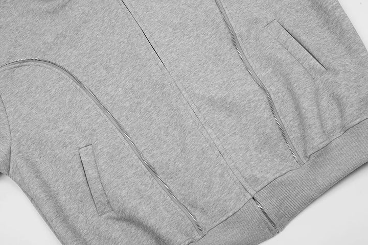 Curved Seam Zip-Up Hoodie     - VONVEX