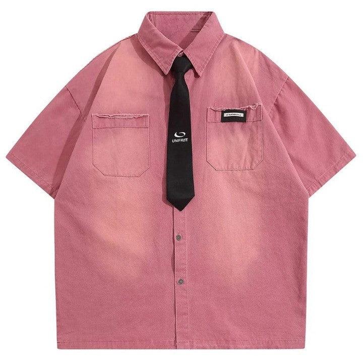 Y2K Vintage Shirt with Necktie  Pink M  - VONVEX