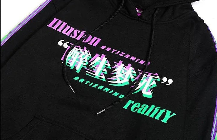 Glitch Font Printed Hoodie     - VONVEX