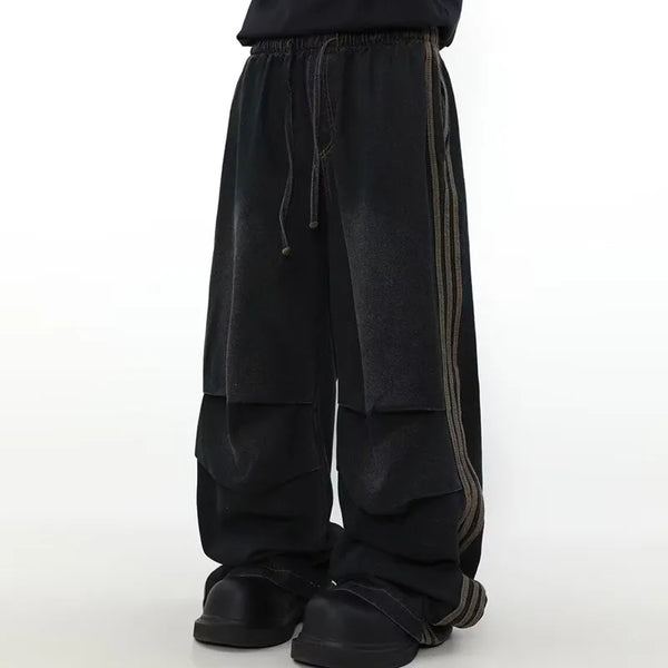 Y2K Stripe Wave Baggy Jeans     - VONVEX