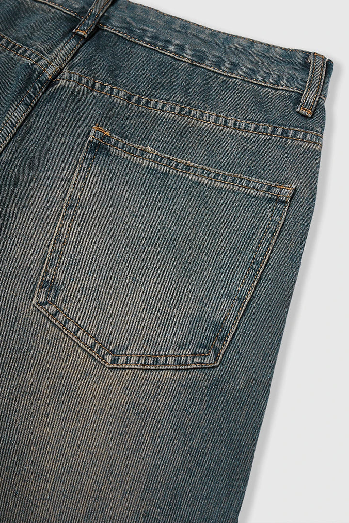 Classic Floor-Length Washed Denim Jeans - VONVEX