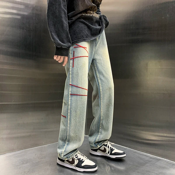 Y2k Baggy Straight Jeans  Blue S  - VONVEX