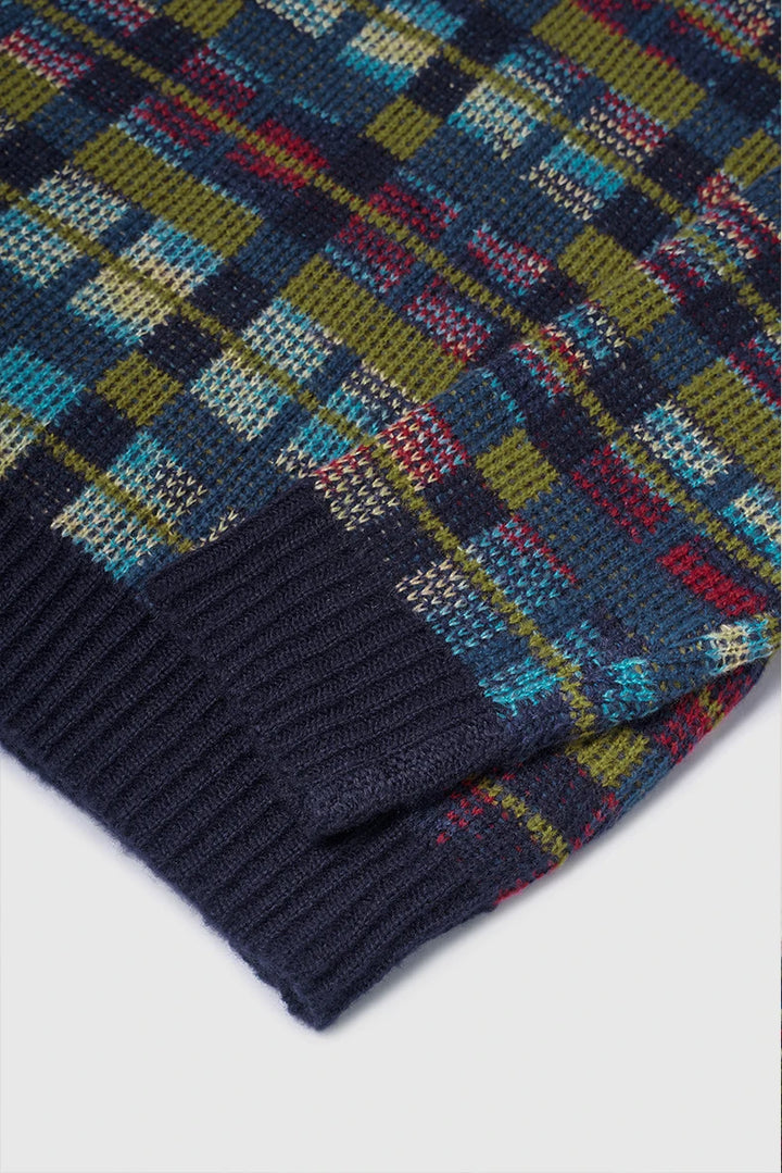 Contrast Color Colorful Check V-Neck Sweater - VONVEX