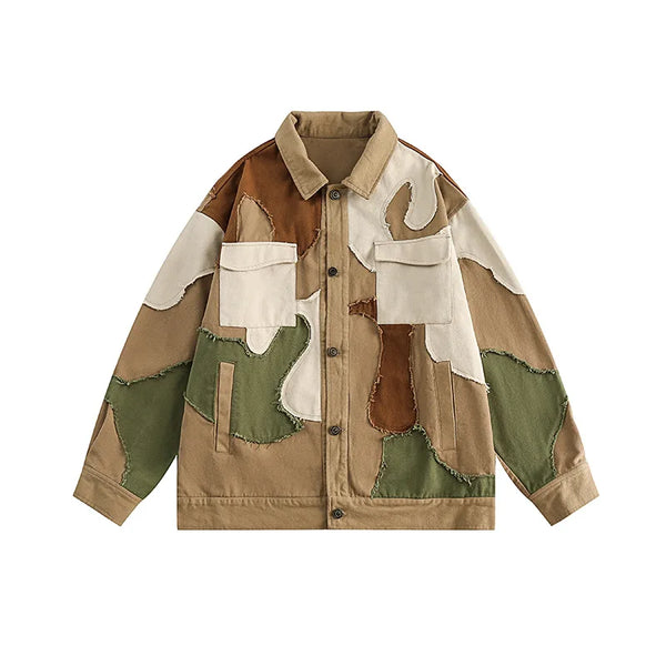 Vintage Color Block Jacket  khaki M  - VONVEX