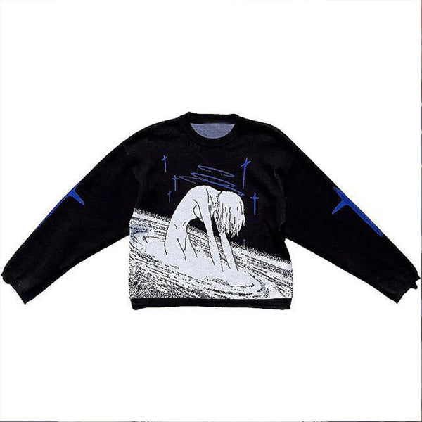 Y2k Gothic Evanglion Puddle Sweater black M - VONVEX