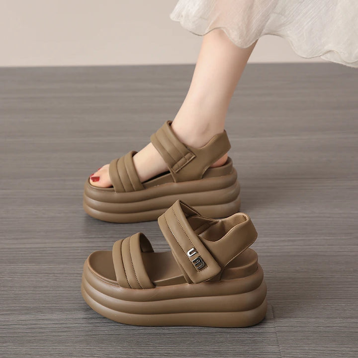 Elevate Leather Chunky Wedge Sandals     - VONVEX