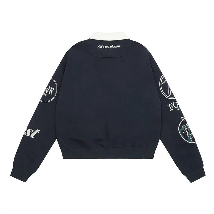 Urban Embroidered Lapel Sweatshirt     - VONVEX