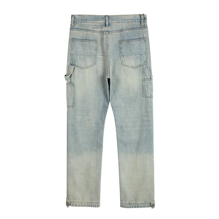 Washed Distressed Spliced Straight-leg Jeans - VONVEX