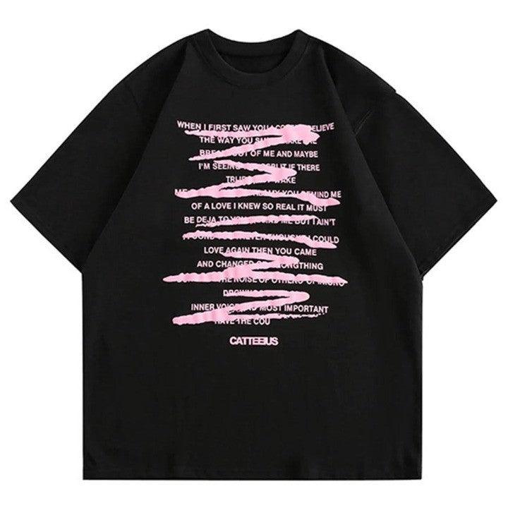 Casual Letter Printed Oversized T-Shirt  Black M  - VONVEX