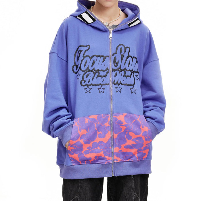 Monster Face Oversized Zip-up Hoodie     - VONVEX