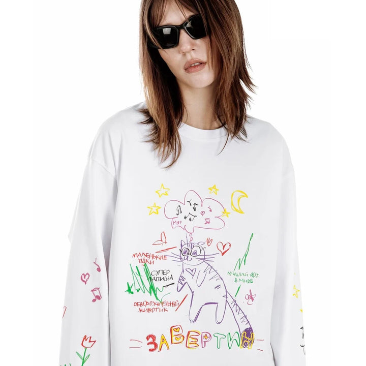 Scratch Cartoon Vibe Oversized Sweater     - VONVEX