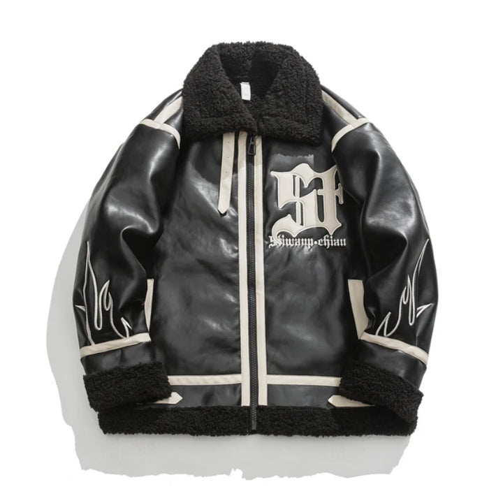 Heating Fur Leather Jacket  Black M  - VONVEX