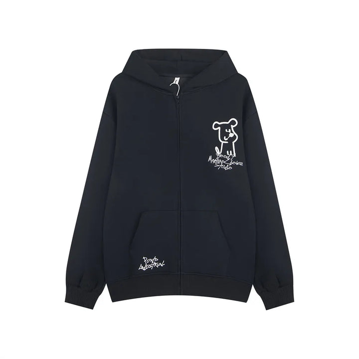 Good Puppy Embroidery Zipper Hoodie  Black L  - VONVEX