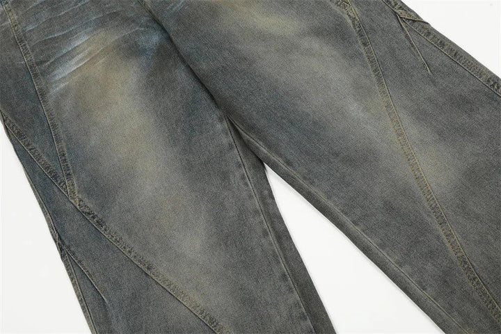 Dirty Washed Blue Denim Jeans     - VONVEX