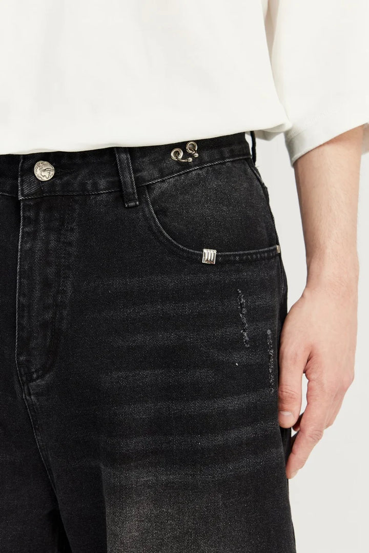 Casual Patched Wide-leg Jeans     - VONVEX