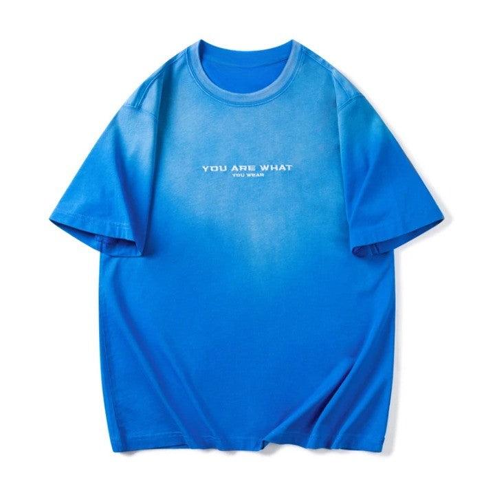 "YOU ARE WHAT" Letter Printed Oversized T-Shirt  Blue XXS  - VONVEX