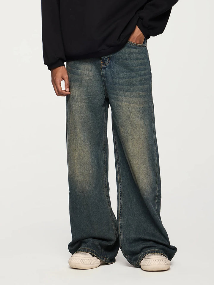 Classic Floor-Length Washed Denim Jeans - VONVEX