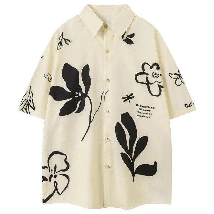 Flower Print Oversized T-Shirt  Beige M  - VONVEX