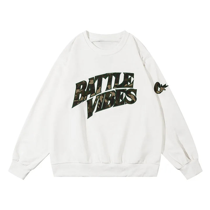 Camouflage Patch Embroidery Sweatshirt  White M  - VONVEX