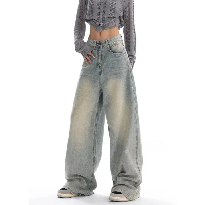 Ultra Wide-Leg Baggy Denim Jeans  S Blue  - VONVEX