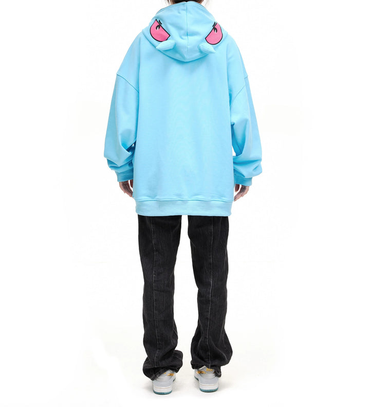 Monster Face Oversized Zip-up Hoodie     - VONVEX