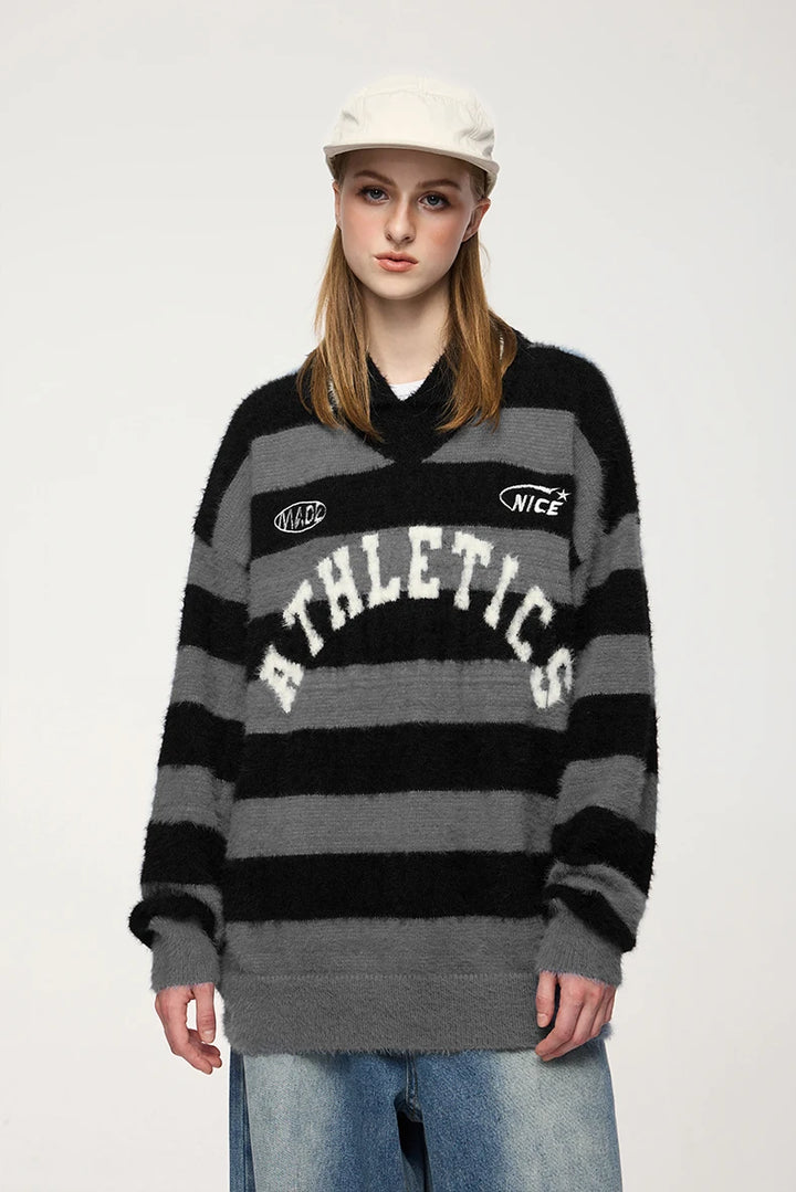 Wide Striped Jacquard Fit Sweater - VONVEX