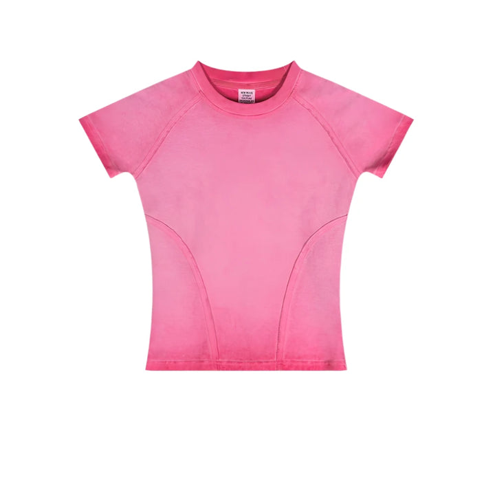 Gradient Raglan Short Sleeve Washed T-Shirt  Rose Pink S CHINA - VONVEX