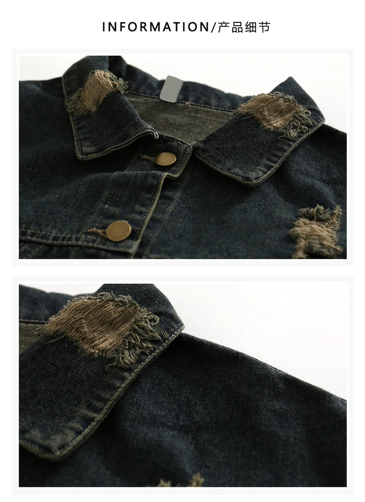 Y2k Vintage Ripped Denim Jacket - VONVEX