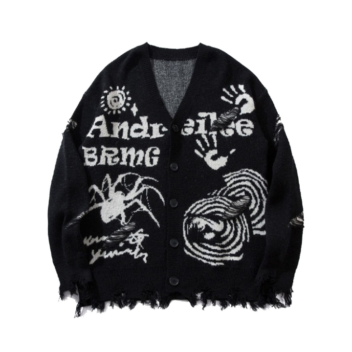 Spooky Signs Knitted Cardigan Sweater     - VONVEX