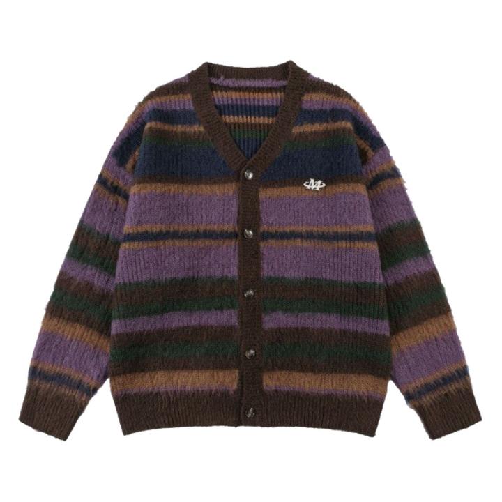 Striped Knitted Rainbow Cardigan  Purple M  - VONVEX