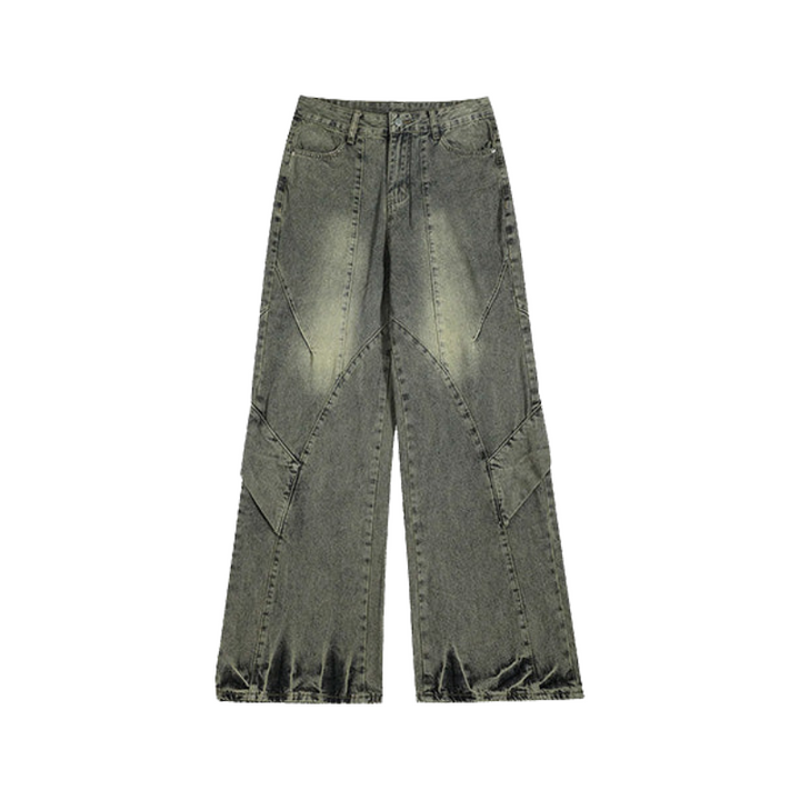 Urban Patchwork Wide-Leg Jeans     - VONVEX