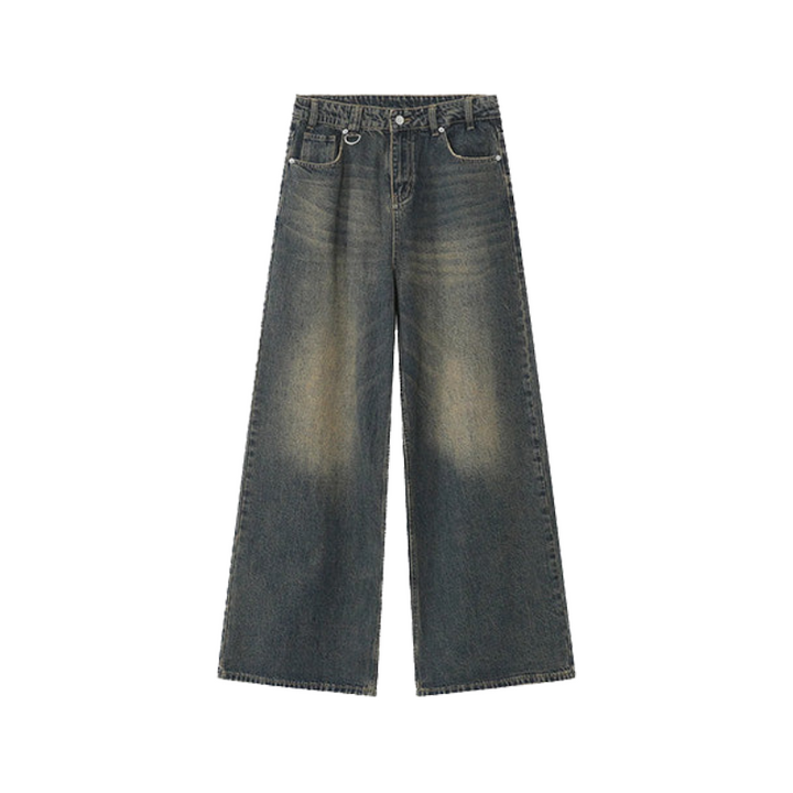 Wide-Leg Cowboy Denim Jeans     - VONVEX