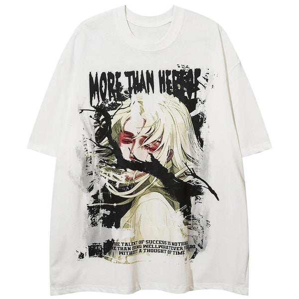 Anime Cartoon Print Oversized T-Shirt  White M  - VONVEX